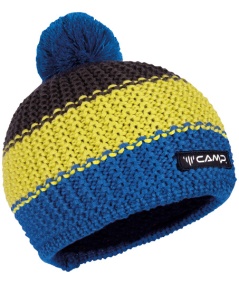 POM BEANIE Blue-Lime Punch-Grey